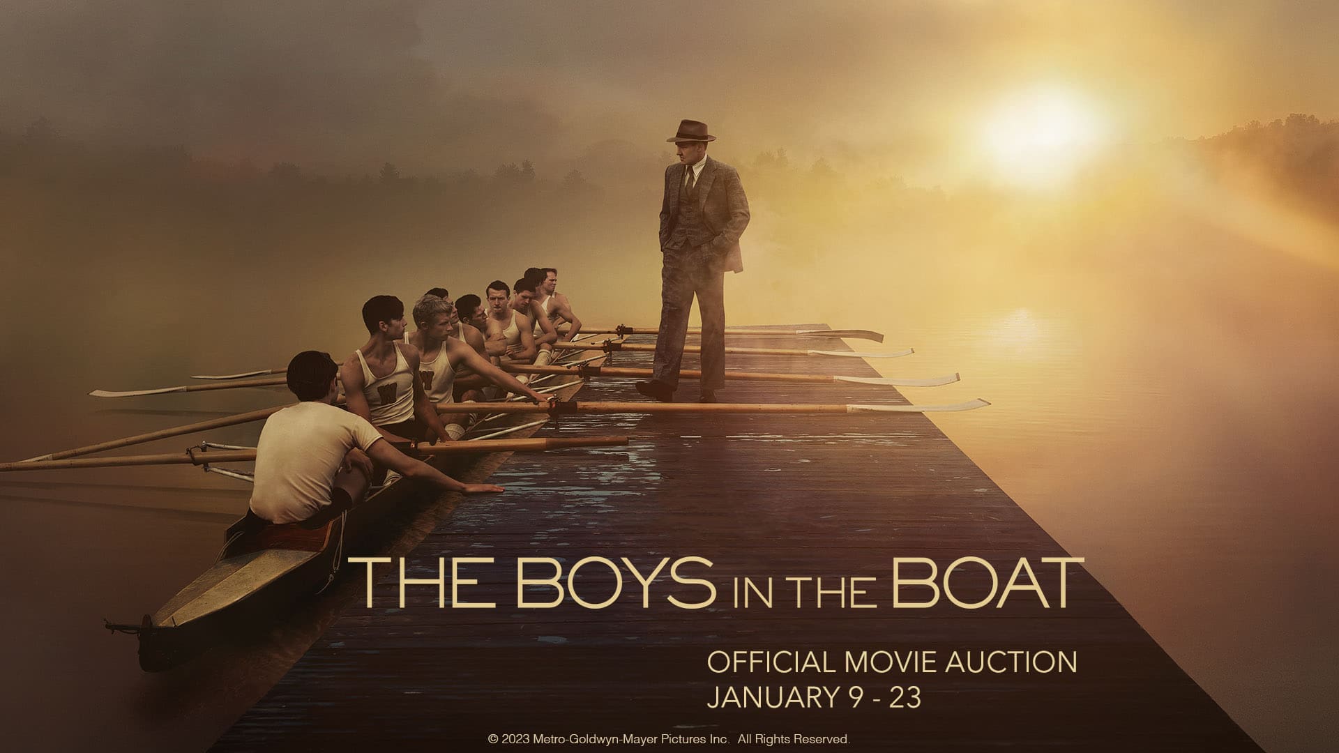 Official poster for The Boys in the Boat prop and costume auction at VIPFanAuctions.com, January 9th-23rd
