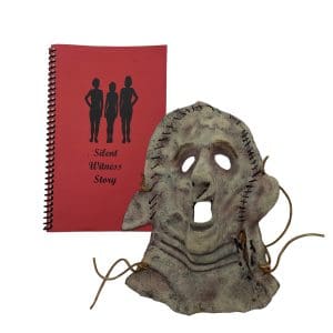 Lot #377: True Crime Replica Leatherface Mask & Silent Witness Book