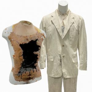 Lot #261: Dogma (1999) Azrael Jason Lee Screen Worn Casual Suit, Button-Up Shirt & Prosthetic Torso