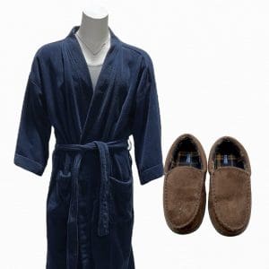Lot #151: The Iron Claw Fritz Von Erich Holt McCallany Screen Worn Robe, Tank Top, and Loafers Ch 34 Sc 132
