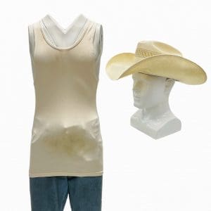 The Iron Claw Fritz Von Erich Holt McCallany Screen Worn Tank Top, Zip-Front Pants & Cowboy Hat Ch 5 Sc 25, 30