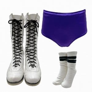 Lot #194: The Iron Claw Kerry Von Erich Jeremy Allen White Screen Worn Wrestling Trunks, Socks & Boots Ch 8 Sc 64