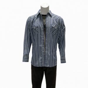 Lot #140: The Iron Claw David Von Erich Harris Dickinson Screen Worn Button-Up Shirt, T-Shirt & Jeans Ch Multiple Sc Multiple