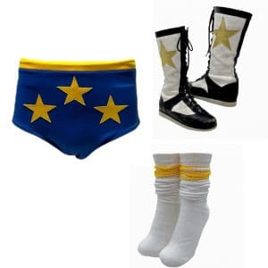 Lot #6: The Iron Claw David Von Erich Screen Worn Stunt Double Trunks, Socks & Boots Ch 8,8a Sc 34,35
